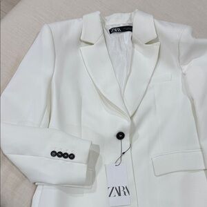 Zara White Single-Button Notch Lapel Blazer